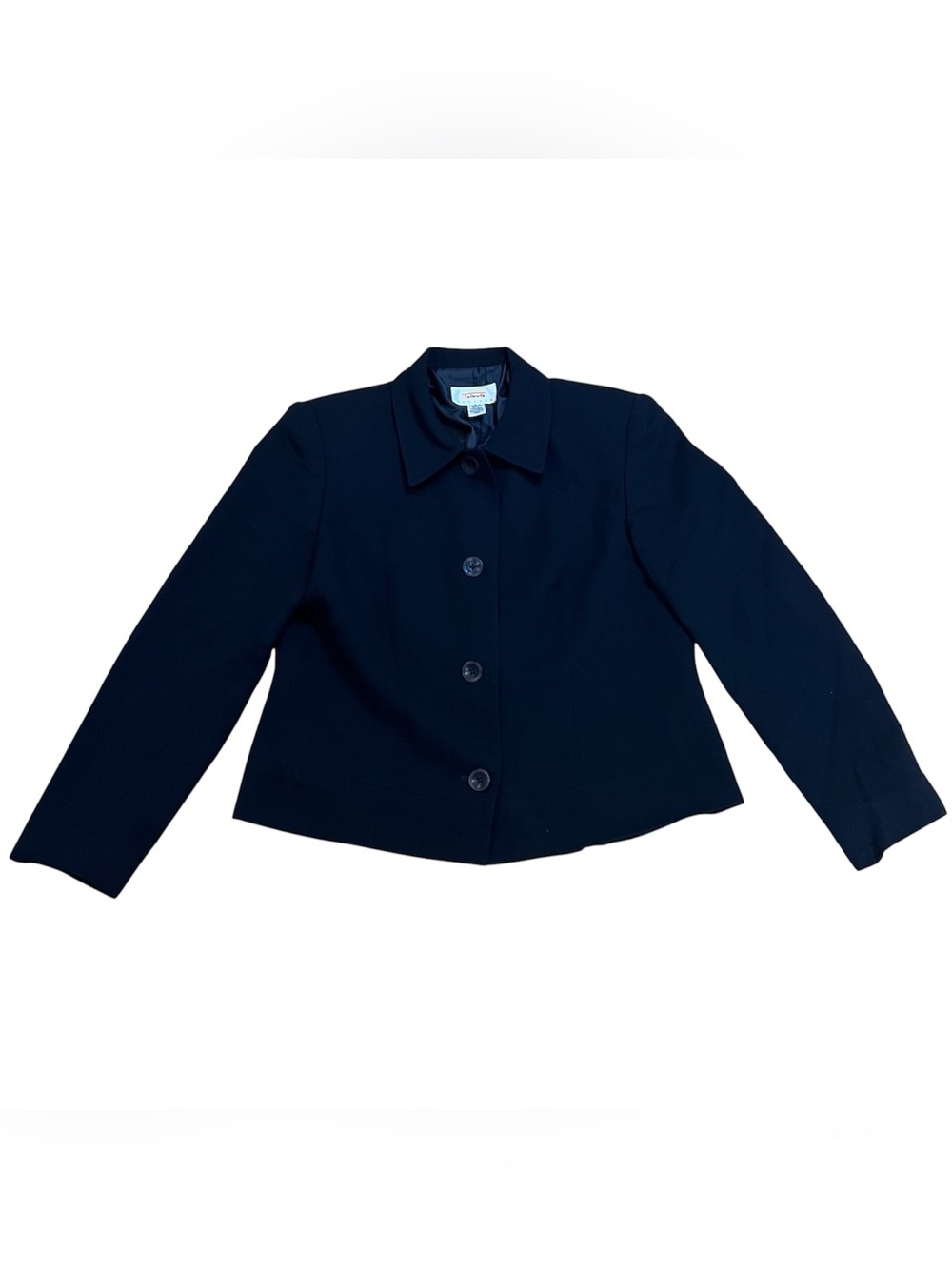 Talbots 100% Wool Shell Black Button Front Blazer Petites 6 Minimalist Career